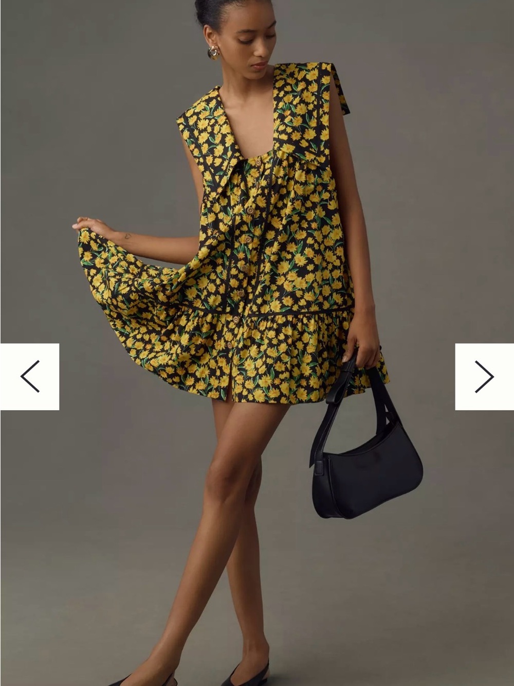 Anthropologie Maeve Mini Dress Yellow Collared Poplin Swing Retro Size Medium